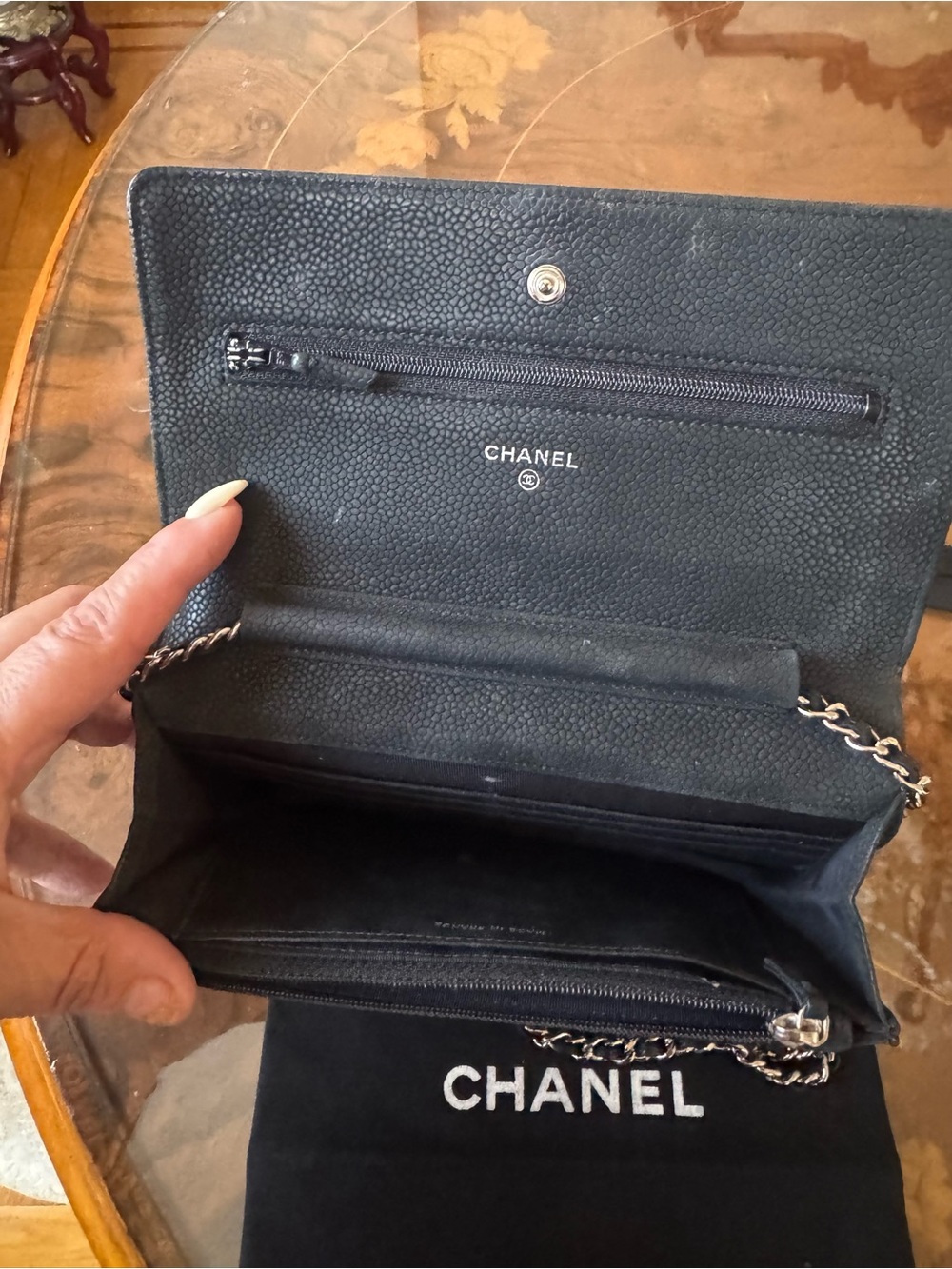 CHANEL Black Quilted Caviar Leather Wallet on Chain with Gold CC - Picture 15 of 16